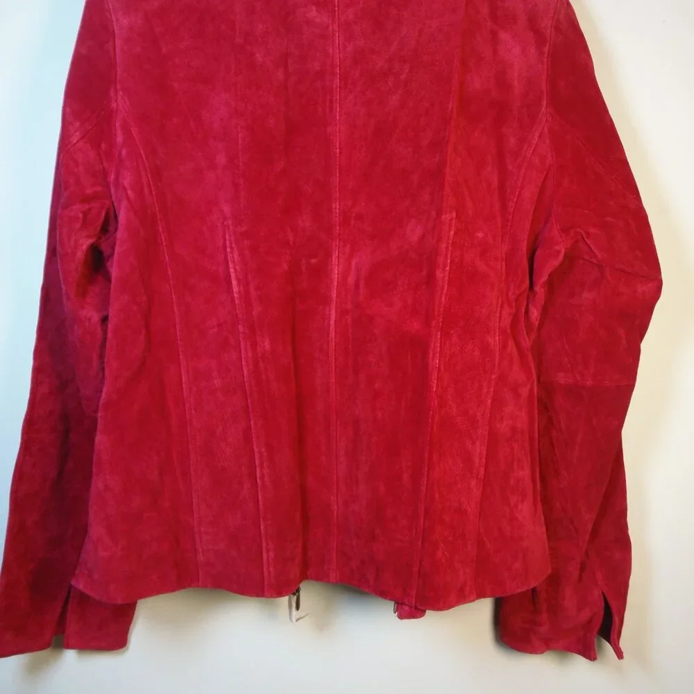 Coldwater Creek Leather Jkt Womens SZ L Berry Red Full Zip NWT Luxurious Lagenlo - Picture 10 of 11
